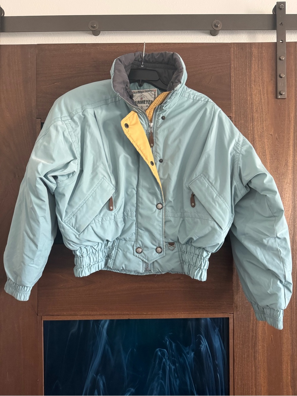 Obermeyer Light Blue Puffer Jacket with Yellow Placket